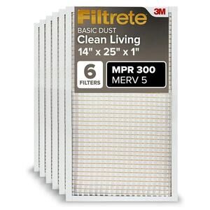 Filtrete 14x25x1 AC Furnace Air Filter, MERV 5, MPR 300, 6 Pack!